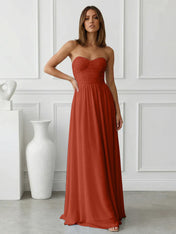 Light Blue Sweetheart Chiffon A Line Maxi Dress with Pleat