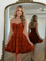 Chiffon A Line Tiered Short Homecoming Dress with Ruffles