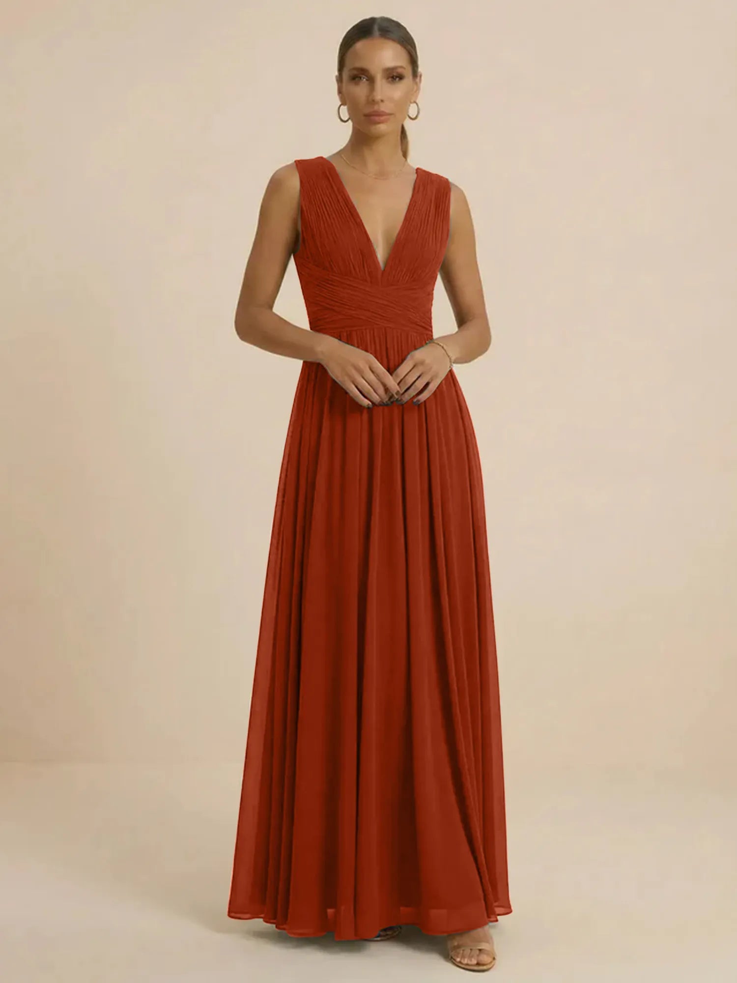 Teal Pleated V-Neck Chiffon Evening Gown with Ruched