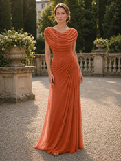 Cowl Neck Mermaid Evening Dresses with Flowing Floor-Length Skirt