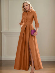 A Line High Neck 3/4 Sleeves Floor Length Mother of the Bride Dresses