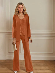 Tailleur-pantalon en mousseline avec veste pour mère de la mariée 