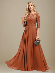 A-Line Scoop Floor-Length Lace Chiffon Mother Of the Bride Dress With Sequins Applique