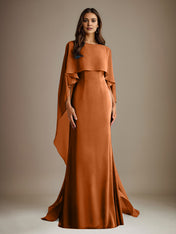 Sheath/Column Boatneck Floor-Length Chiffon Mother of the Bride Dress With Cascading Ruffles