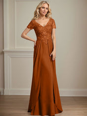 A-line V-Neck Floor-Length Chiffon Lace Mother of the Bride Dress