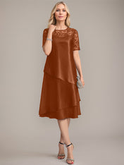 A-Line Scoop Knee-Length Mother of the Bride Dress With Applique & Sequins
