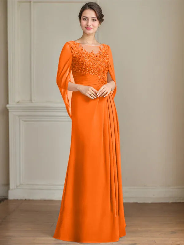 Princess Scoop Floor-Length Mother of the Bride Dresses with Pleated & Sequins