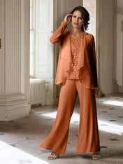 Chiffon Long Sleeves Mother of the Bride Pantsuits with Jacket