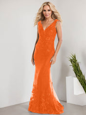 A-line V-Neck Floor-Length Lace Chiffon Mother of the Bride Dress With Applique Sequins Mermaid Dresses