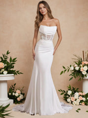 Strapless Applique Wedding Dresses for Women Mermaid Beach Bridal Dress