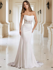 Strapless Applique Wedding Dresses for Women Mermaid Beach Bridal Dress