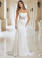 Strapless Applique Wedding Dresses for Women Mermaid Beach Bridal Dress