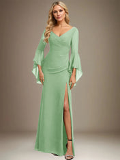 Sheath/Column V-Neck Floor-Length Chiffon Dress With Pleated