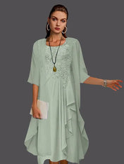 Two Piece A-Line Chiffon Lace Sleeveless Jacket Dresses with Pleats Appliques