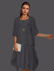 Two Piece A-Line Chiffon Lace Sleeveless Jacket Dresses with Pleats Appliques