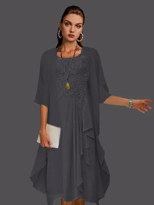 Two Piece A-Line Chiffon Lace Sleeveless Jacket Dresses with Pleats Appliques