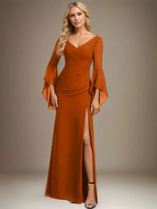 Sheath/Column V-Neck Floor-Length Chiffon Dress With Pleated