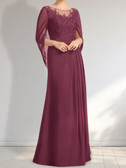 Robe de mère de la mariée trapèze en mousseline de soie et dentelle, longueur au sol, avec décolleté en V et paillettes plissées