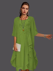 Two Piece A-Line Chiffon Lace Sleeveless Jacket Dresses with Pleats Appliques