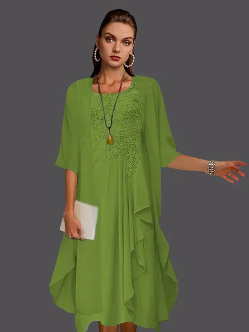 Two Piece A-Line Chiffon Lace Sleeveless Jacket Dresses with Pleats Appliques