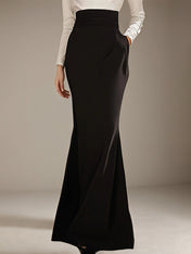 Black&White Evening Formal Dress V Neck Floor-Length Fitted Satin Dress