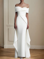 White Formal Elegant Dress Off The Shoulder Floor Length Dress