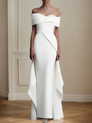 White Formal Elegant Dress Off The Shoulder Floor Length Dress