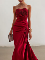 Elegant Formal Red Ankle Length Prom Dress Strapless Evening Gown