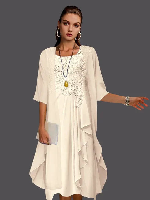 Two Piece A-Line Chiffon Lace Sleeveless Jacket Dresses with Pleats Appliques