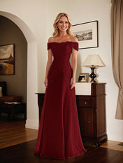 Elegant Taupe Off The Shoulder Sheath Mother of the Bride Dress with Lace