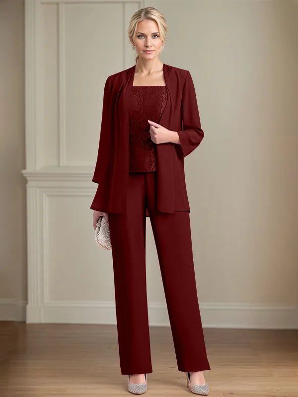 Chiffon Square Neck Sleeveless Floor Length Mother of the Bride Pantsuits