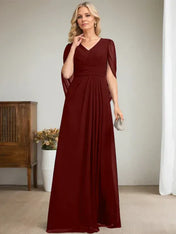Dark Navy A-Line V-Neck Long Mother of Bride Dress