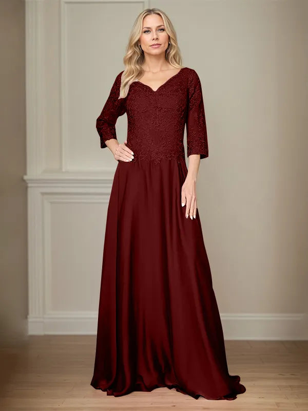 4 Sleeves Floor-Length Mother Of The Bride Dress With Appliques