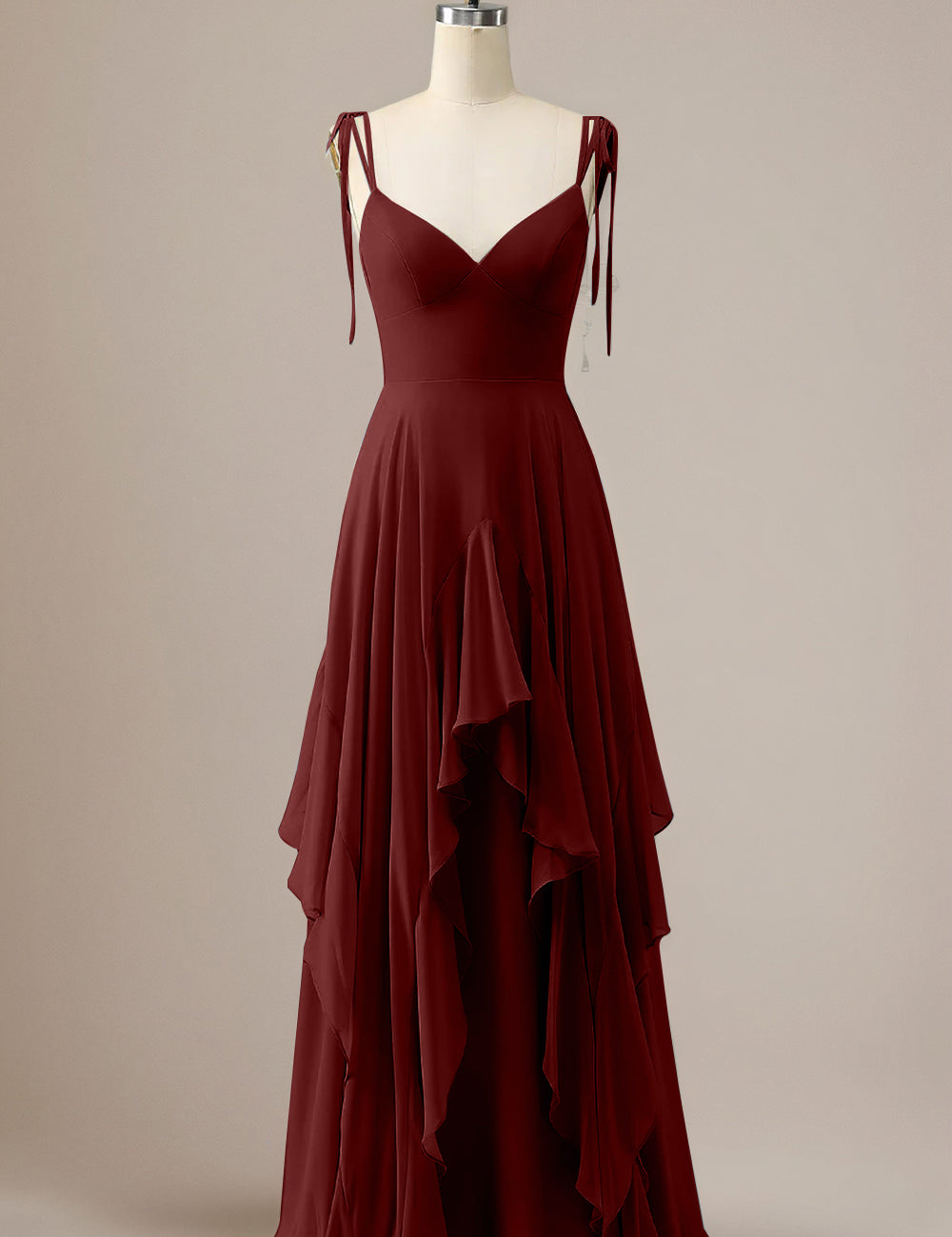 Elegant Dusty Blue A Line Spaghetti Straps Chiffon Long Bridesmaid Dress with Ruffles