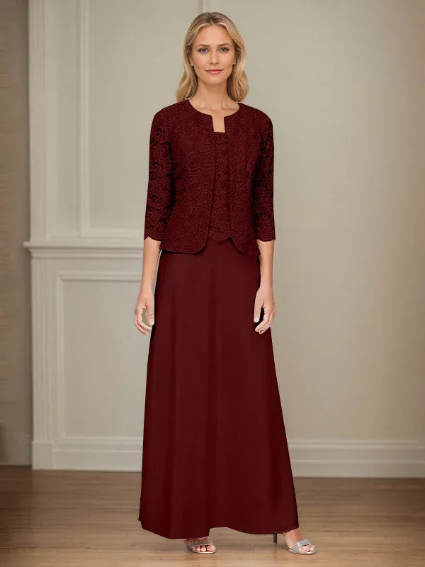 Robe veste en dentelle pailletée et jupe en satin avec veste ouverte 
