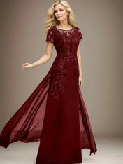 Sheath/Column Scoop Illusion Floor-Length Lace Chiffon Mother of the Bride Dress With Sequins