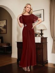 A-line Scoop Ankle-Length Chiffon Mother of the Bride Dress With Beading Pleated