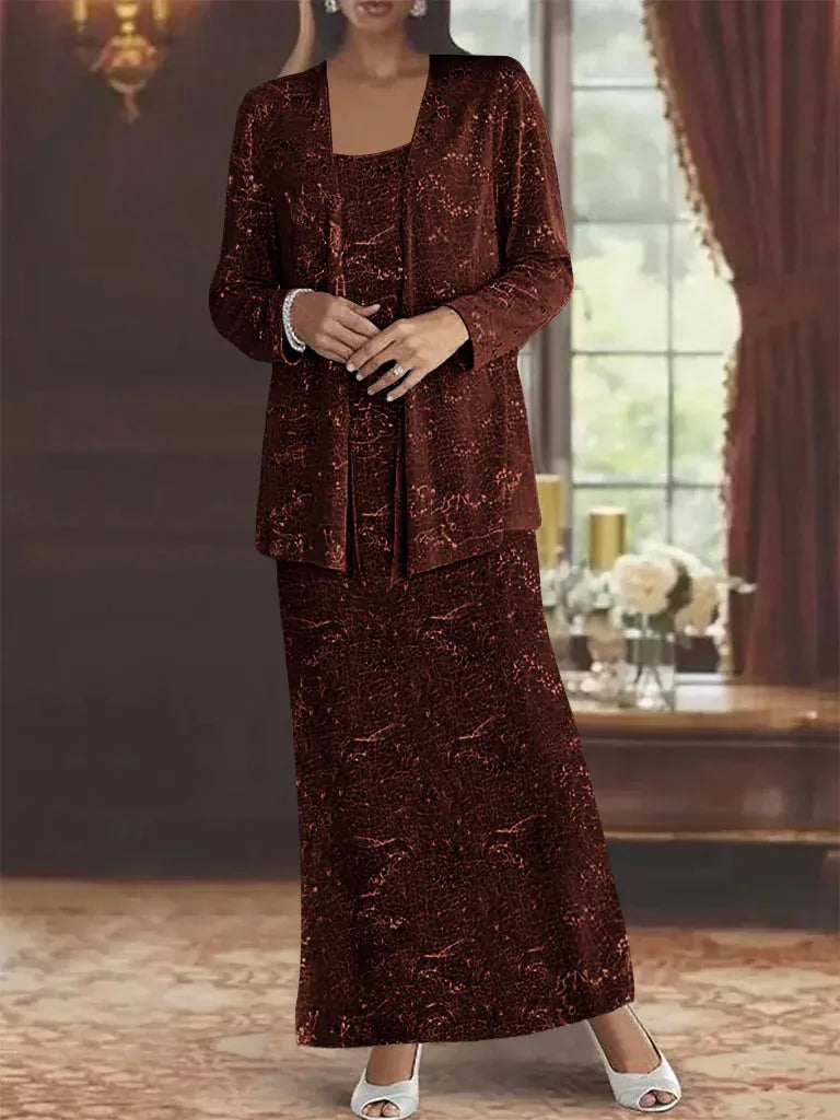 Robes de mère de la mariée en mousseline avec paillettes et veste 
