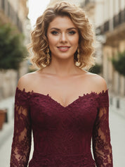 Cabernet A Line Chiffon Long Mother of the Bride Dress with Sleeves