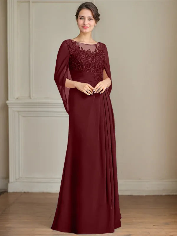Princess Scoop Floor-Length Mother of the Bride Dresses with Pleated & Sequins