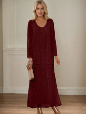 Sheath/Column V-Neck Ankle-Length Mother of the Bride Dresses with Jacket & Sequins