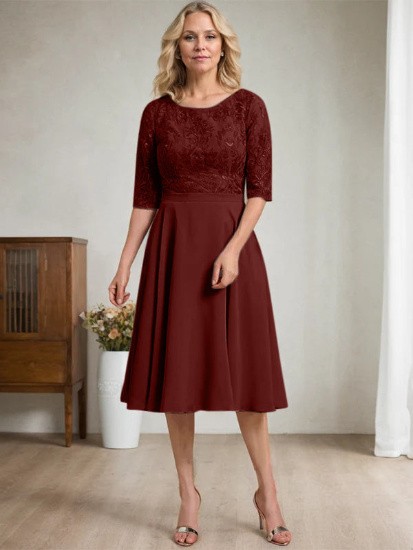 A-line Scoop Knee-Length Lace Chiffon Mother of the Bride Dress