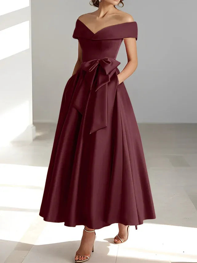 Princess Off-the-Shoulder Sleeveless Ankle-Length Mother of the Bride Dresses with Pockets