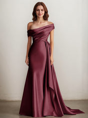Elegant Champagne Off the Shoulder Long Formal Dress with Side Cape