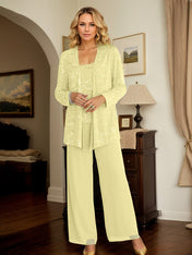 Chiffon Mother of the Bride Pantsuits with Jacket & Sequins