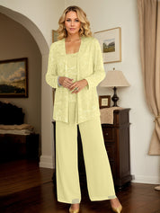 Chiffon Mother of the Bride Pantsuits with Jacket & Sequins
