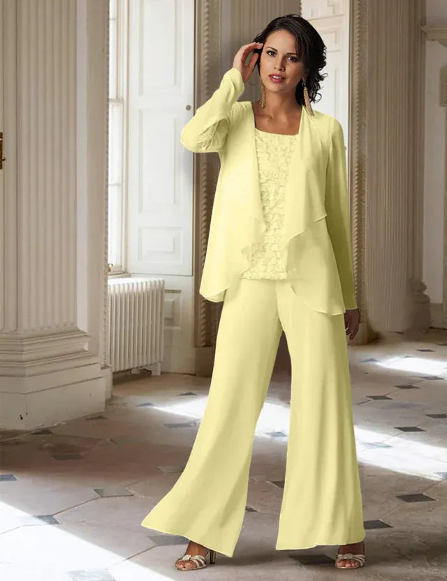 Chiffon Long Sleeves Mother of the Bride Pantsuits with Jacket