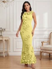 Romantic Pink Sleeveless 3D Floral Mermaid Gown