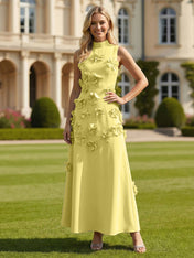 3D Floral High Neck Sleeveless Maxi Dress