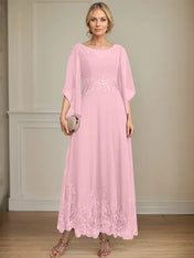 A-line Scoop Illusion Ankle-Length Lace Chiffon Mother of the Bride Dress With Sequins